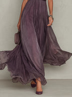 Flavia • Long Purple Dress with V-Neck, Trimmed with Chiffon Lace