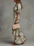 OKTAWIA | Elegant satin with statement flared sleeves